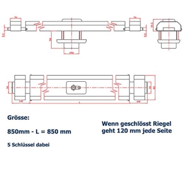 850 mm Weiss Ckey Panzerriegel Querriegel Panzerriegelschloss Türsicherheit Schließzylinder 850 weiss - 6