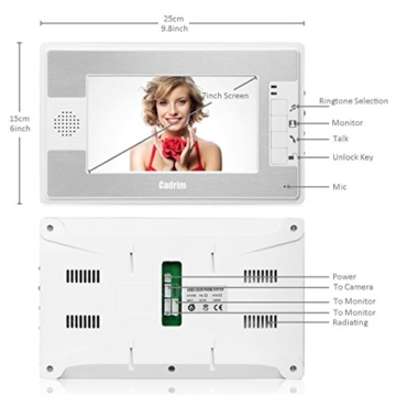 Cadrim Türsprechanlage Video, 7 Zoll Türsprechanlage Kamera LCD Monitor Videoüberwachungsanlage Kamera Interkom System,Glasklares Bild, Hervorragende Klangqualität, Ultraflaches Design der Inneneinheit, Betrachtungswinkel 90 Grad, Klare Nachtsicht und wettergeschützte Außenstation mit Regenschutzgehäuse - 2