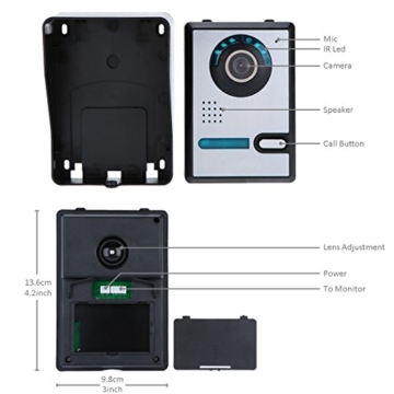 Cadrim Türsprechanlage Video, 7 Zoll Türsprechanlage Kamera LCD Monitor Videoüberwachungsanlage Kamera Interkom System,Glasklares Bild, Hervorragende Klangqualität, Ultraflaches Design der Inneneinheit, Betrachtungswinkel 90 Grad, Klare Nachtsicht und wettergeschützte Außenstation mit Regenschutzgehäuse - 3