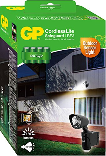 GP Safeguard RF3 - drahtlose, batteriebetriebene Sicherheits-Lampe mit Bewegungsmelder und hellem LED-Strahler, wetterfest nach IP44, schwarz (inkl. Batterien und Installationsmaterial) - 3