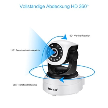 LESHP Überwachungskamera HD Wireless IP Kamera Automatisch Drehen - 355°/90° schwenkbar Bewegungserkennung - Deutscher App/Anleitung/Support mit WiFi WLAN Ethernet Kabel - 6