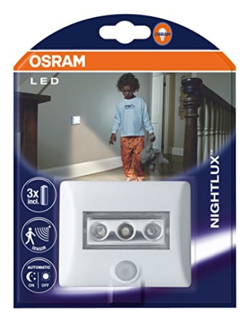 Osram LED Lampe, Nightlux, weiß, batteriebetrieben, integrierter Bewegungsmelder, Dämmerungssensor, IP54, Tageslicht- 7000K - 3