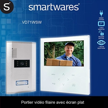 Smartwares Video-Türgegensprechanlage mit flachem Touchscreen-Panel, Farbbildmonitor, VD71W SW - 3