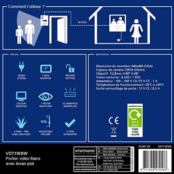 Smartwares Video-Türgegensprechanlage mit flachem Touchscreen-Panel, Farbbildmonitor, VD71W SW - 4