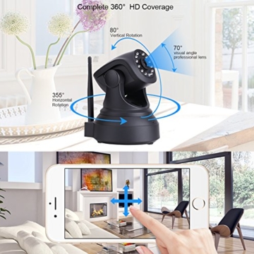 Wireless IP Kamera Netzwerk Indoor Überwachungskamera INKERSCOOP WiFi Sicherheitskamera, dreh- und schwenkbare HD Pan&Tilt Überwachungskamera mit MicroSD-Kartenslot (max.128GB), Baby/Haustier Monitor mit Nachtsicht und Bewegungserkennung, mit deutscher kostenlos APP/Support, Schwarz - 6