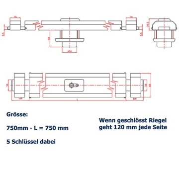 750 mm weiß Ckey Panzerriegel Querriegel Panzerriegelschloss Türsicherheit Schließzylinder 750 Weiss - 6