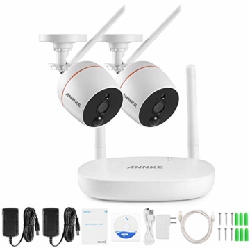 [Audio & PIR Sensor] ANNKE 1080P HD Wireless Audio Video NVR Haus Überwachungssystem mit 2 Außen Funk Überwachungskamera Set, Zwei-Wege-Audio, PIR Alarm, TF-Speicherung bis 128G - 1