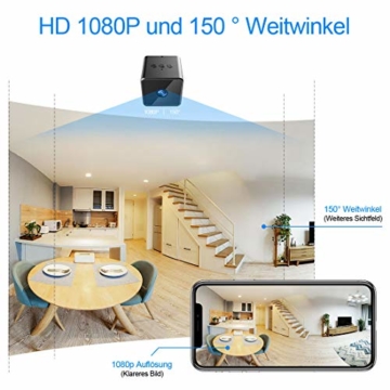 Bluetooth WLAN Mini Kamera, MHDYT HD 1080P WiFi Akku Überwachungskamera, Kleine Nanny Cam mit Bewegungsmelder, Infrarot Nachtsicht und Bluetooth Lautsprecher, Mikro Wireless Innen/Aussen IP Kamera - 5