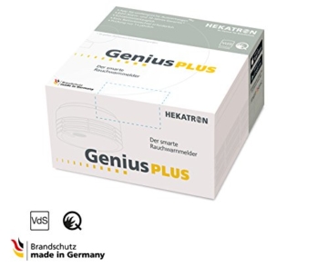 Hekatron 31-5000020-06-02 Rauchmelder Genius PLUS mit integrierter Batterie (10 Jahre Lebensdauer) -  inkl. 1 x Klebepad - App-unterstützt - Rauchwarnmelder in Weiß - 1 Stück - 4