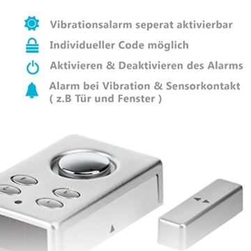 KOBERT GOODS SP65 in silber sehr laute 130db Sirene , drahtloser Tür Fenster Garage oder Vitrinen Alarm, Einsatz als Alarmanlage, Einbruchsschutz, Mit PIN Code Eingabe, Magnet / Vibration / Erschütterung Sensor - 2