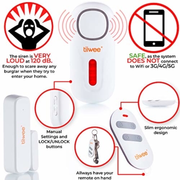 tiiwee Home Alarm System Starter Kit - Alarmanlage mit 2 Fenster oder Tuer Sensoren und 1 Fernbedienung - Erweiterbar - Alarmmodus oder Benachrichtigungsmodus - 4