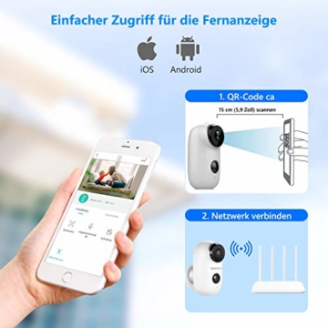 Überwachungskamera mit AKKU,Kabellos WiFi Kamera wasserdicht intelligente IP Kamera WLAN, Bewegungsmelder, Nachtsicht Überwachungsystem Zwei Wege Audio Kamera für innen und außen - 8