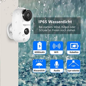 Überwachungskamera mit AKKU,Kabellos WiFi Kamera wasserdicht intelligente IP Kamera WLAN, Bewegungsmelder, Nachtsicht Überwachungsystem Zwei Wege Audio Kamera für innen und außen - 9