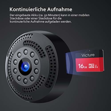 Victure Mini Kamera FHD 1080P,Tragbare kleine WLAN Überwachungskamera,Nanny Cam mit Bewegungserkennung und Infrarot Nachtsicht,Aufnahme während des Ladevorgangs,Wireless Weitwinkel Kamera - 5