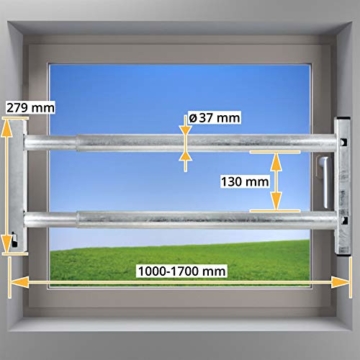 VOSS Fenstersicherung Sicherungsstange Türsicherung Einbruchschutz 2Fach 1000-1700mm verzinkt - 2