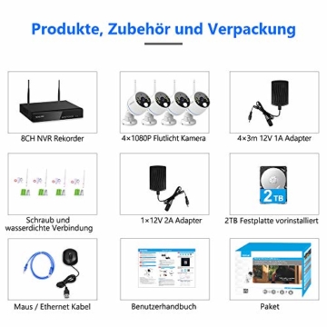 YESKAMO Funk Überwachungskamera Set Flutlicht Aussen WLAN mit 8CH 1080P und 4 STK 2.0MP Draussen WiFi Kameras 2TB Festplatte für Hausalarmanlagen mit Bewegungserkennung - 9